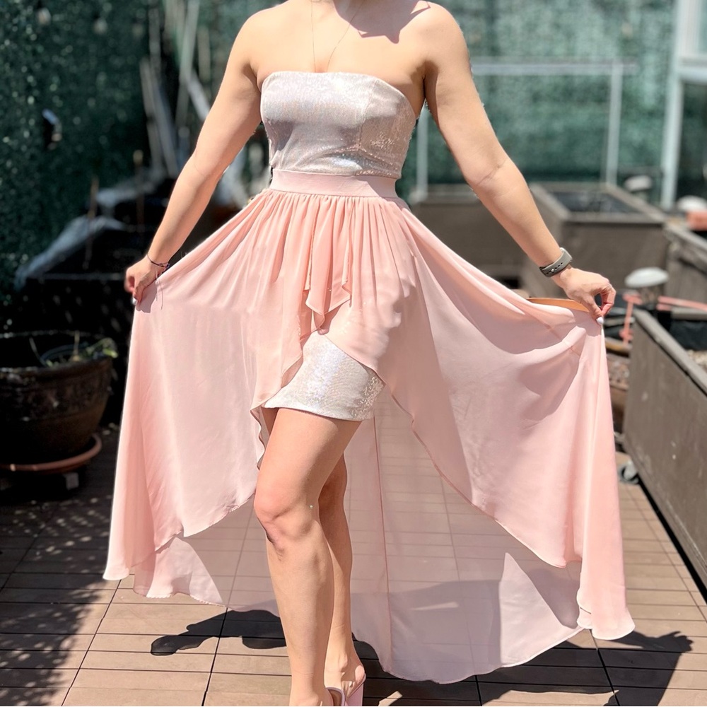 Aidan Mattox Women light pink, strapless high-low dress fitted bodice Gown Size2
